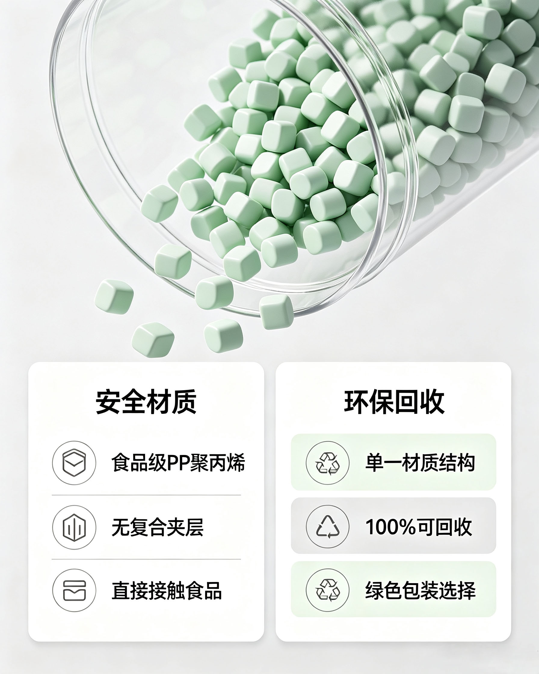 食品级 PP 聚丙烯原料,模内贴酸奶杯单一材质无复合夹层,100% 可回收绿色包装