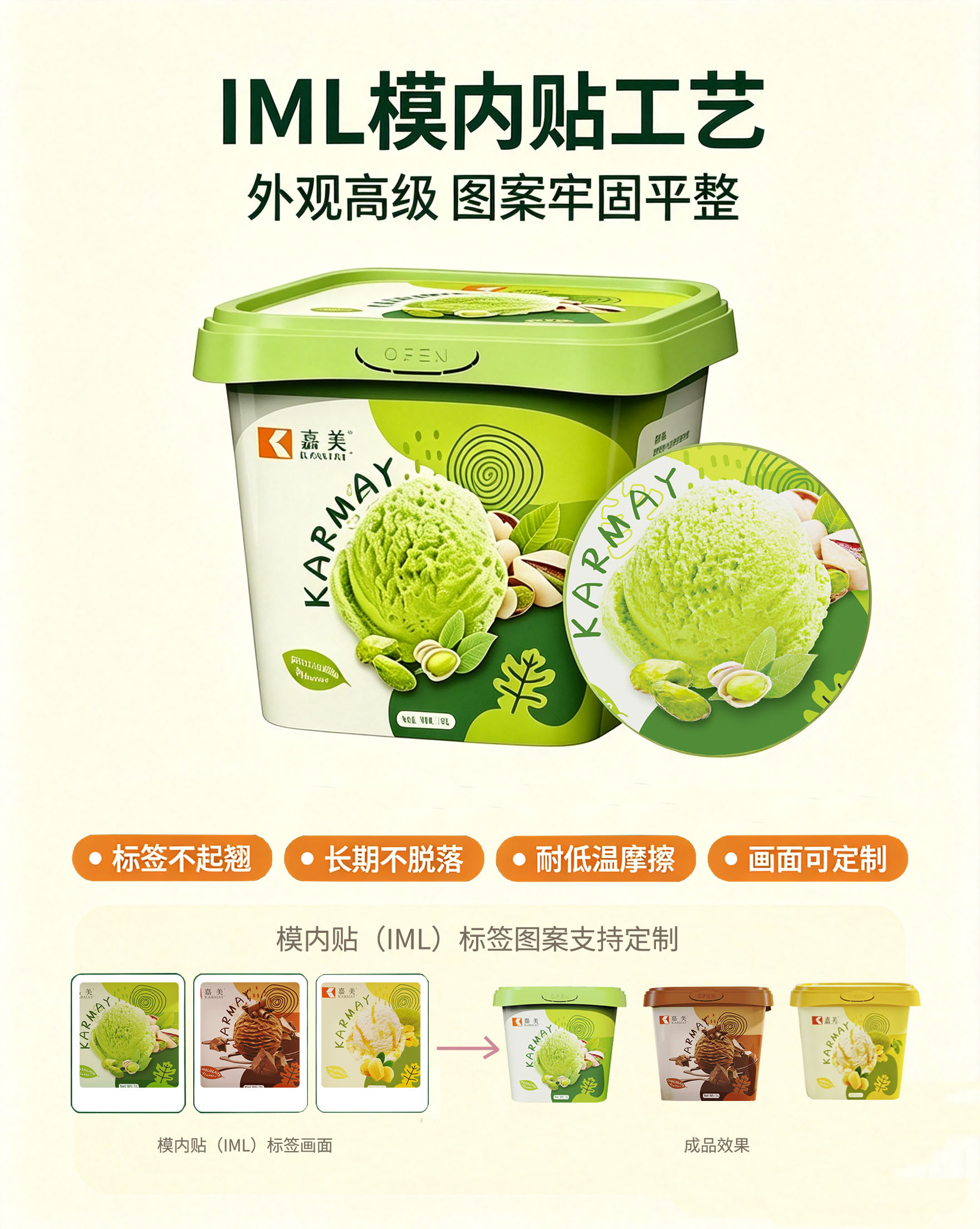 IML模内贴工艺,冰淇淋桶图案一体成型