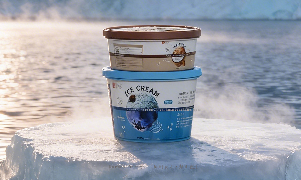KARMAY 250g/500g eco-friendly ice cream IML packaging container, airtight leak-proof, minimalist design supports brand customization, ideal for family sharing and 2026 Winter Olympics home snack scenarios.