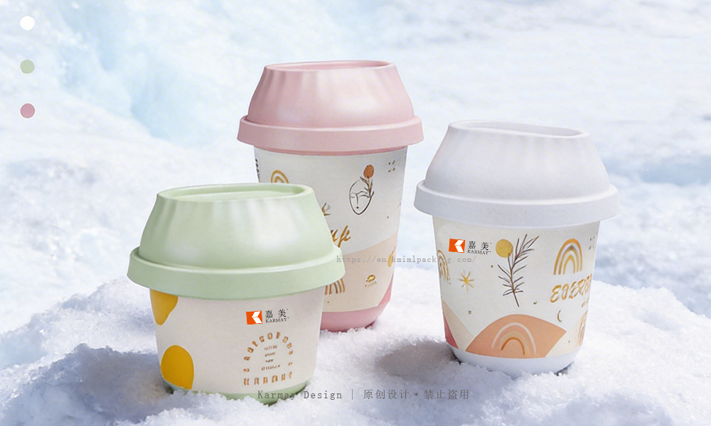 KARMAY Olympic-themed slide yogurt cup, a creative IML packaging container with track-shaped lid, holds cereal toppings, customizable for dairy product packaging, ideal for 2026 Milan Winter Olympics viewing scenarios.