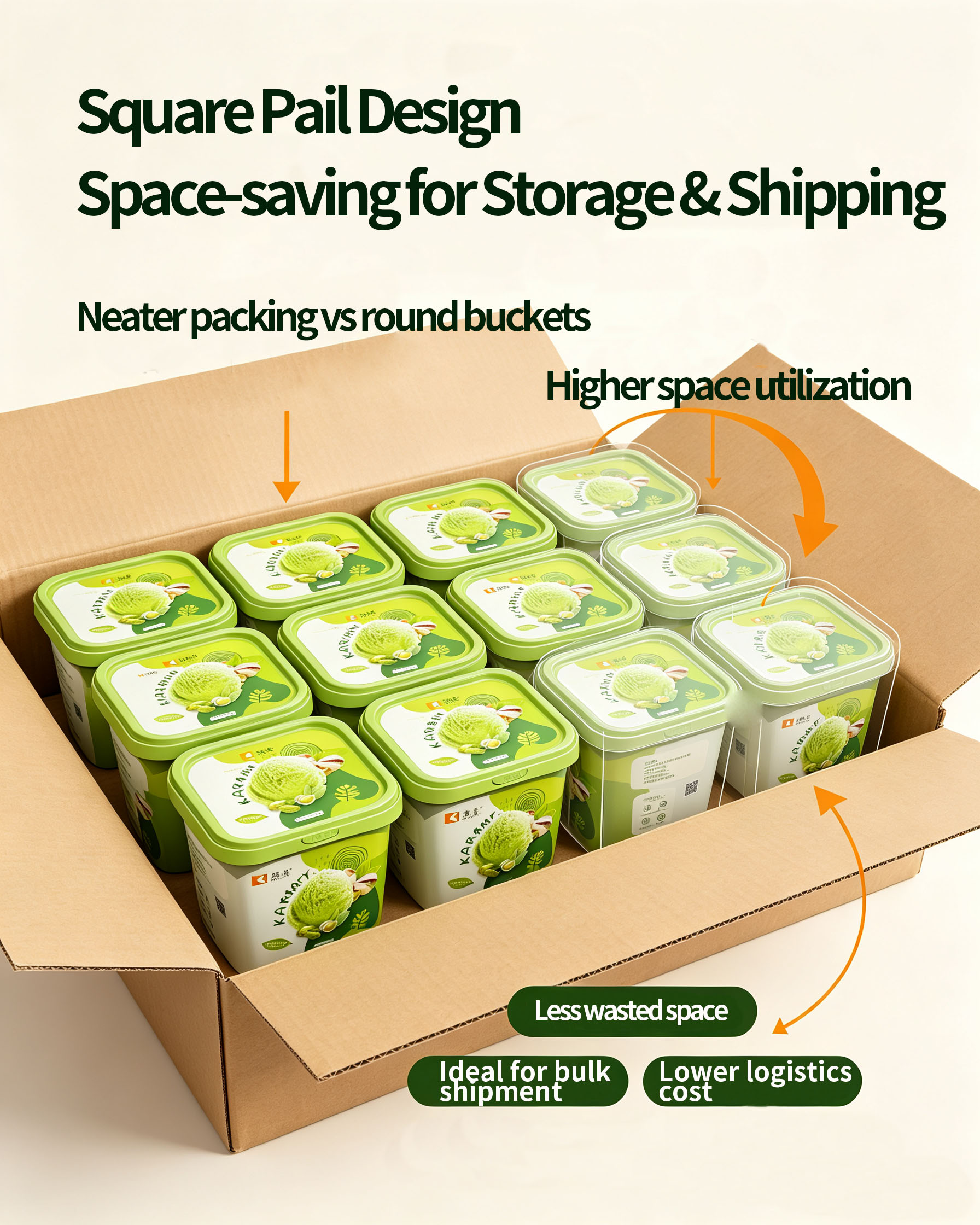 Square tub stacking design for cold‑chain storage and frozen‑goods logistics shipping